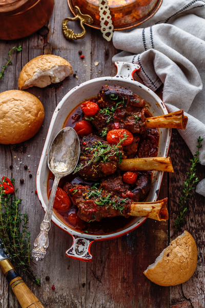 Lamb Shanks braised in a Rosemary and Tomato Sauce