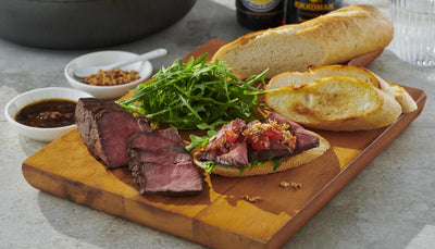 Yakiniku-roast beef on roasted baguette